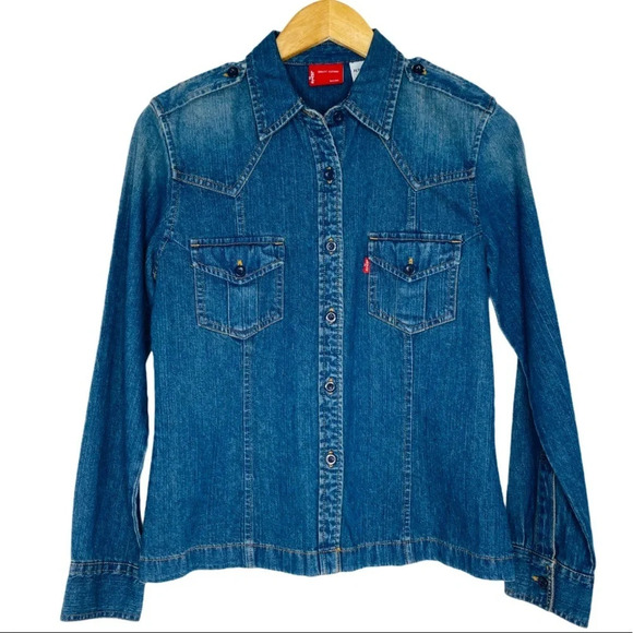 Levi's Essential Western Vintage Y2K Shirt Jacket Shacket Small PETITE - Picture 2 of 11